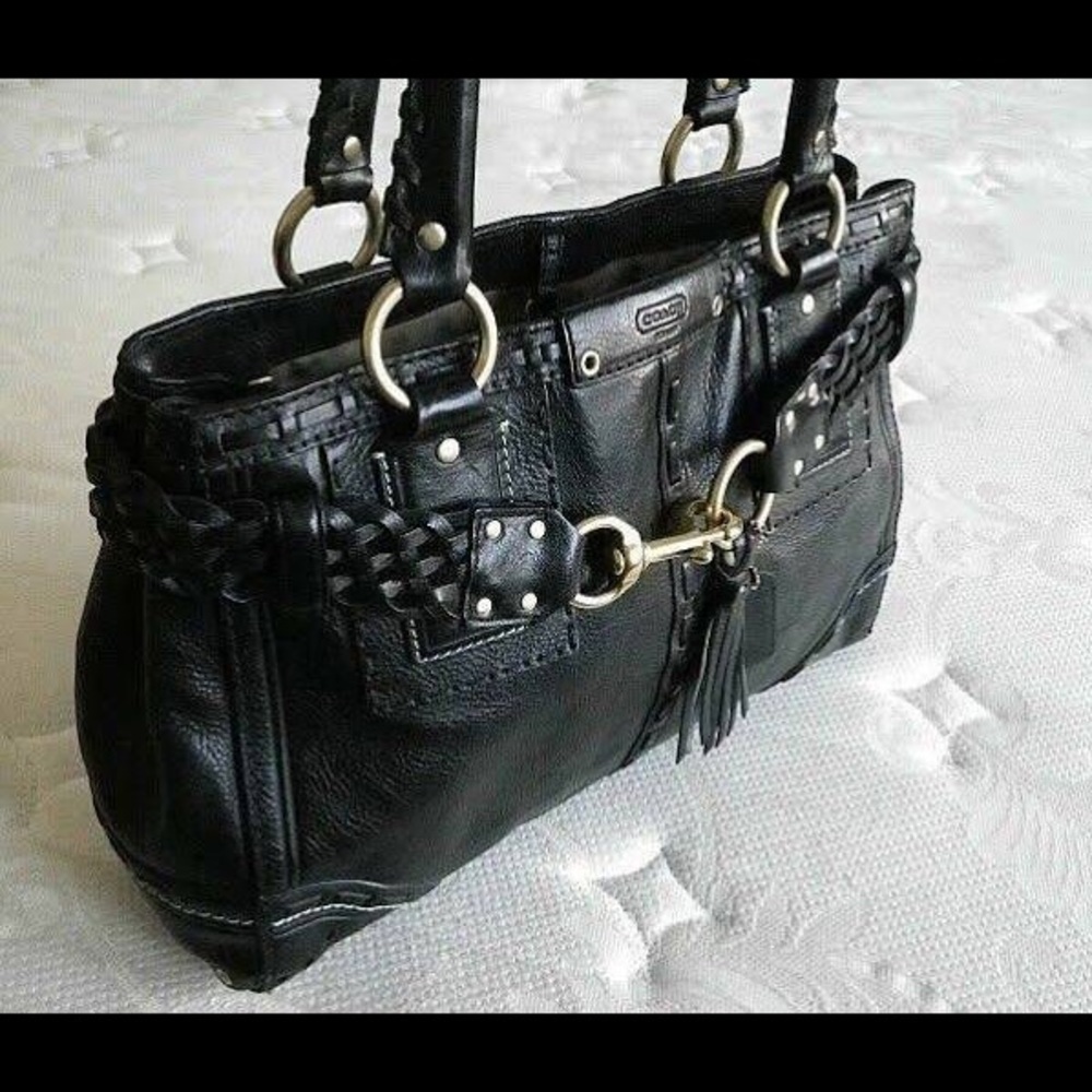 COACH HAMPTONS VINTAGE BLACK LEATHER CARRYALL BAG